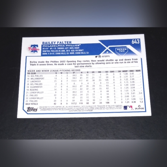 Bailey Falter Rookie Card Topps Series Two 2023 #643 - Picture 2 of 2